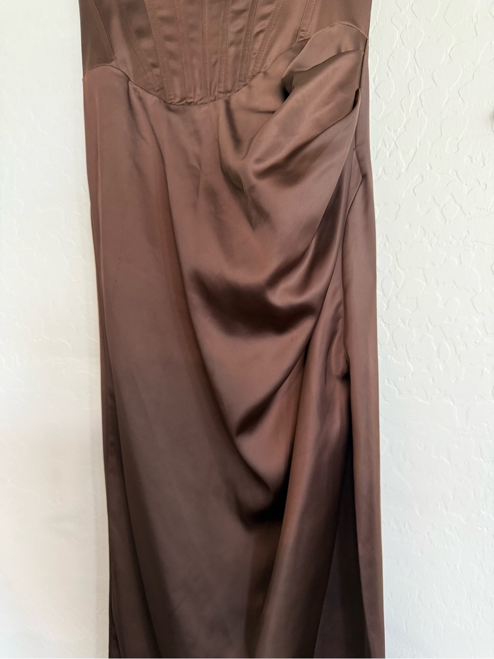 BARDOT Everlasting Strapless Brown Satin Evening Dress - Small/US 4 - Picture 6 of 11